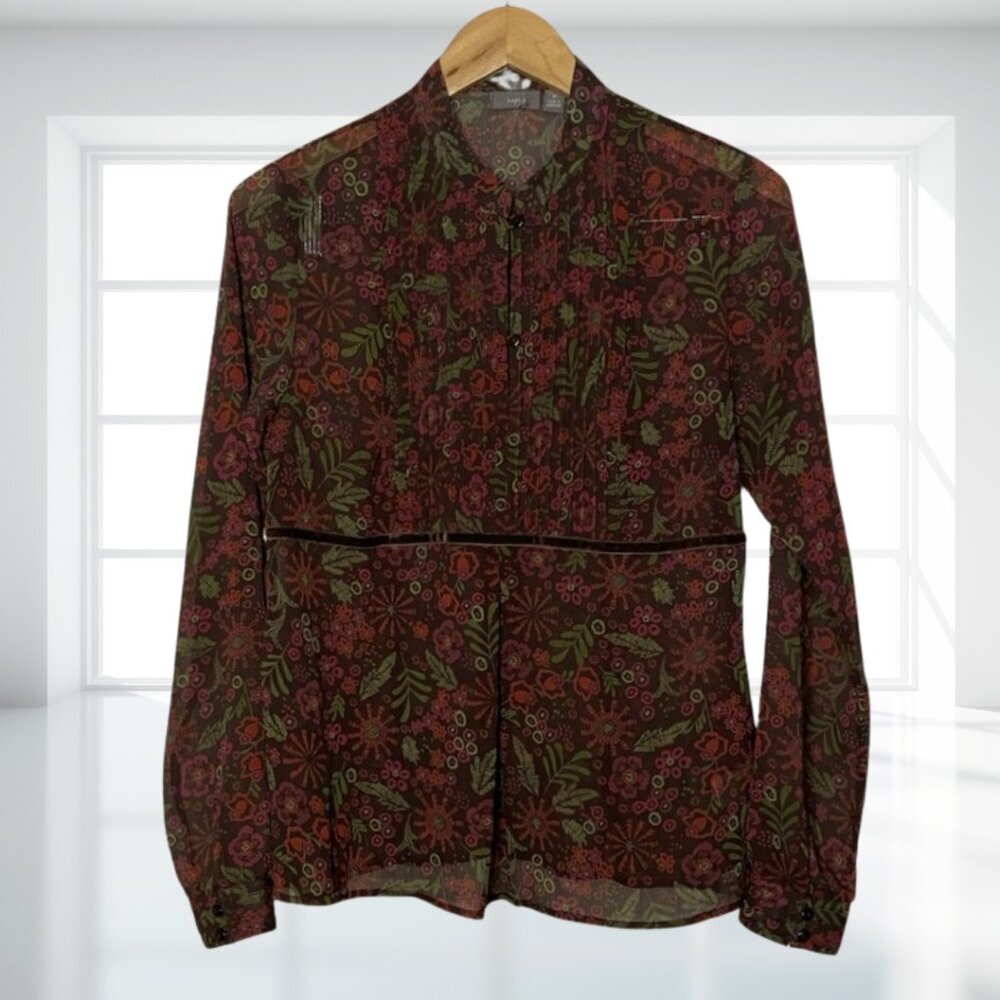 2 for $20 Apt. 9 Velvet Stripe Floral Sheer Blouse Top Medium Boho Academia - Picture 3 of 14